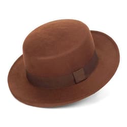 Mawjom Wide-Brim-Felt-Panama-Fedora-Hat with Flat-Top-Pork-Pie Cap for Women Men (Size:M)