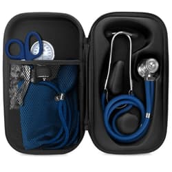 ASA TECHMED Medical Starter Kit - Stethoscope, Durable Blood Pressure Monitor, and EMT Shears and Protective Carrying Case Ideal for Healthcare Professionals, Navy Blue
