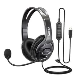 MAIRDI USB Headset with Microphone for PC, Computer Headset with Mic Noise Canceling for Laptop Teams Zoom Office Work Call Center Business Softphone, Dictation Headset for Dragon Naturelly Speaking