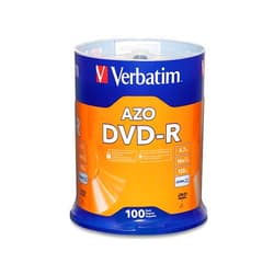 Verbatim DVD-R Blank Discs AZO Dye 4.7GB 16X Recordable Disc - 100 Pack Spindle Frustration Free Packaging