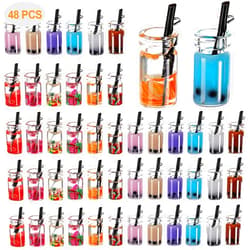 Hicarer 48 Pieces Milk Tea Charms Glass Boba Juice Charms Mini Colorful Mixed Bottle Charms Pendant for Necklace DIY Jewelry Craft Earring Keychain, 12 Styles