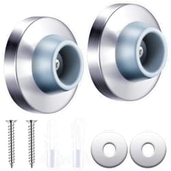 Hotop Concave Door Stopper Wall Door Bumper Stainless Steel Wall Protector Door Stops Wall Mount Flush Bumper with Grey Rubber Concave Door Knob Stopper (Silver,2 Pieces)