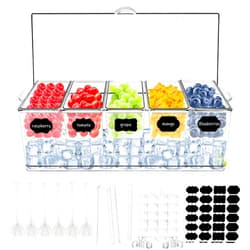 YEXEXINM Ice Chilled Condiment Server Caddy, Bar Fruit Caddy with Lid and 5 Removable Compartments, Plastic Storage Food Container Clear Ice Condiment Serving Tray Container for Party, Toppings Bar Container