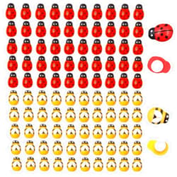 Elwish 120pcs Wood Bees and Wood Ladybugs Flatback Bees Wooden Ladybugs Self-Adhesive Embellishments for Craft Scrapbooking Baby Shower Birthday Party Decoration