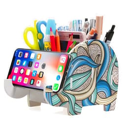 MOKANI Pen Pencil Holder for Desk Cute Elephant Gifts Desk Organizer Marker Makeup Brush Holders Workspace Organizers Office Decor Accessories with Phone Stand Christmas Gifts For Women Men Adults