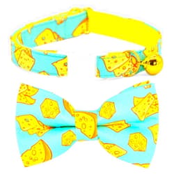 CSSPET Cheese Cat Bow Tie Collar, Blue & Yellow Cheese Pattern, Wedding/Birthday/Festivals Cat Collar, Quick Release Safety Breakaway Collar