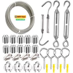 Roxanned 1/16 Wire Rope Kit,304 Stainless Steel Wire Cable,Vinyl Coated Aircraft Cable,7x7 Strand Core with Turnbuckles,Crimping Loop Sleeve,Cable Clip Clamp for String Light Hanging,Garden Wire,Clotheslines