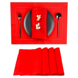 D'Moksha Homes Linen Placemats Set of 4-100% Pure Linen Bright Red Placemats 14 x 19 Inch - Classic Hemstitch, Washable Bright Red Placemats for Valentines Day