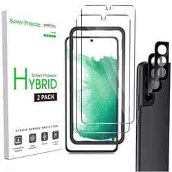 amFilm Screen Protector for Samsung Galaxy S22 5G 6.1 Inch [100% Fingerprint ID Compatible] with Tempered Glass Camera Lens Protector and Easy Installation Tray, HD Clear, Hybrid Film, 2+2 Pack