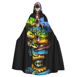 Gonxiam Colorful Viper Snake Print Hooded Cloak Halloween Robe Cape With Hood For Men & Women Medieval Cosplay Costume For Party