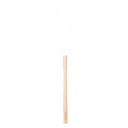 Tovolo Flex-Core Long-Handled Silicone Jar Scraper Spatula, Wood Handle, Heat-Resistant Silicone Head With Curved Front for Scooping & Scraping, Dishwasher-Safe & BPA-Free, White