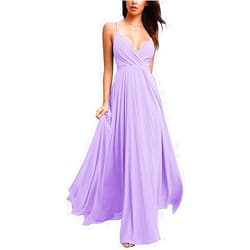 GMAR Women's V-Neck Long Spaghetti Chiffon Ruched Prom Gowns for Juniors 8 Lavender