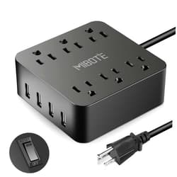 MIBOTE Power Strip with USB, MIBOTE 6 AC Outlet with 4 Port USB Surge Protector Power Strip Charger 5ft Power Cord 1875W 100-240V for Travel, TV, Computer, Transformers, Power Bank