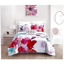 Chic Home Henrietta 4 Piece Reversible Quilt Set Floral Watercolor Design Bedding - Decorative Pillow Shams Included, Queen