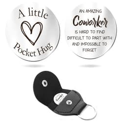 Sureio Pocket Hug Token Long Distance Relationship Keepsake Stainless Steel Double Sided Inspirational Gift with Keychain