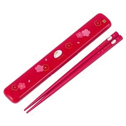 Skater Japanese Rabbit Blossom Chopstick and Case, Red