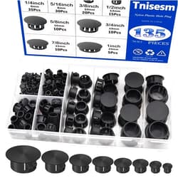 Tnisesm 135Pcs 8 Sizes Nylon Plastic Hole Plugs Black 1/4