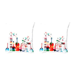Ambesonne Music Decorative Throw Pillow Case Pack of 2, Colorful Musical Instruments Keyboard Guitar Banjo Trumpet Cello and Flying Birds, Couch Bedroom Living Room Cushion Cover, 18
