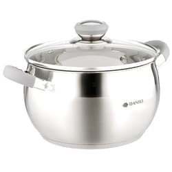Daniks Modern Stainless Steel Stock Pot with Glass Lid – Induction 4 Quart, Dishwasher Safe, Heatproof Handles, For Soup, Pasta, Stew, Silver