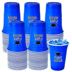 Ziliny 50 Pack Graduation Cups Bulk 16 oz Congrats Grad Cups 2025 Graduation Party Disposable Plastic Cups Hot Cold Beer Beverage Drinks Cups for School Graduation Party Decorations (Blue)