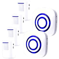 BESTOONE Motion Sensor Alarm, Long Range Wireless Driveway Alarm, Indoor Home Security System Electric Doorbells, 4 Motion Detector and 2 Alarm, 38 Chime Tunes, LED Indicator