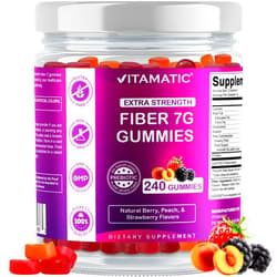 Vitamatic Prebiotic Fiber Gummies for Adults, 7G Extra Strength, Zero Sugar Added, 240 Pectin Based Gummies, Digestive Health & Regularity Support