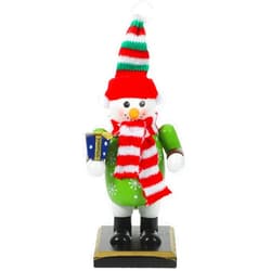 LUOZZY Snowman Nutcracker Figurines Cute Wooden Nutcracker Figure Christmas Wood Santa Puppet Ornament
