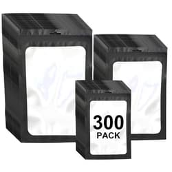 MEACOLIA 300 Pack 3 Sizes Resealable Mylar Bags Food Storage Smell Proof Bags with Front Window Packaging Pouch for Sample Snack Cookies Jewelry (Black, 3 x 4.7 inch,4 x 6 inch,4.7 x 7.9 inch)