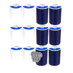 Bella's Crafts Coats & Clark Dual Duty All Purpose Sewing Thread 230A 400 Yards Each Spool 12 Pack Bundle with Bella's Crafts Needle Threaders (White Black)