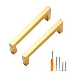 Redunest Cabinet Pulls Gold Cabinet Handles Square Drawer Pulls, 5 Pack 5 Inch Stainless Steel Kitchen Door Cupboard Cabinet Handles, Drawer Hardware Handles, 128mm Hole Centers