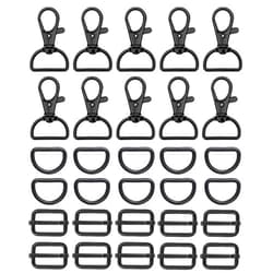 WAFJAMF Metal Snap Hook Ring Bulk 30 Pcs, 10Pcs Swivel Clasp Buckle and 10Pcs Non-Welded D Ring 10Pcs Adjustable Rectangular Buckle (3/4” Inside Width – Black)