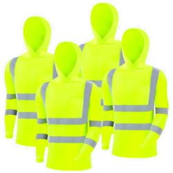 Amylove 4 Pcs Reflective Safety T Shirt with Hood High Visibility Work Shirts Sun Protection Long Sleeve Hoodie Construction