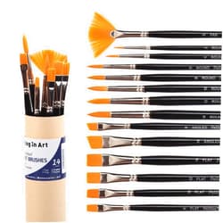 Falling in Art Gold Nylon Hair Paint Brushes for Acrylic Painting, 14PCS Watercolor Paint Brush Set, Long Handled nylon Oil Paintbrushes for Kids, Adults, Beginners, and Professionals