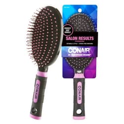 Conair Salon Results Hairbrush - Men and Women - Detangling Hair brush - ideal for curly or straight styles - features wire bristles and cushion Base - Pink/Black