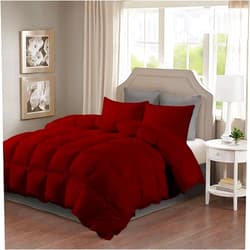 FlyCotton 100% Egyptian Cotton 3 Piece Box Stitched Comforter Set California King Size Burgundy Winter Warm Quilted Bedding Set 1 Comforter & 2 Pillow Shams with Corner Tabs 500 GSM Fill Power