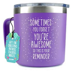 KLUBI Birthday Gifts for Women Who Have Everything - Sometimes You Forget You Are Awesome Gifts for Women Christmas Gifts for Mom From Daughter Purple Mug Xmas Gifts Baskets for Women Fun Teacher Gift