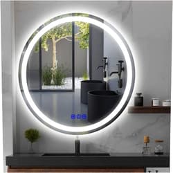 Yeeopp 24Inch LED Round Mirror for Bathroom, Featuring Frontlit and Backlit, Makeup Vanity Mirror with Lighted, Wall-Mounted, Smart Memory Touch, Stepless Dimming, Anti-Fog, and Shatter-Proof