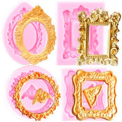 Mujiang Photo Frame Fondant Molds Picture Frames Silicone Mold Vintage Frame Molds For Cake Decorating Cupcake Topper Chocolate Candy Polymer Clay Set Of 4