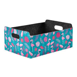 Junzan Cute Naimal Teal Decorative Basket Shallow Storage Baskets for Shelves Closet Collapsible Storage Bin Pink Flamingo