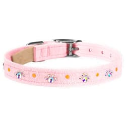 Susan Lanci Designs Premium Ultrasuede Crystal Paws Dog Collar, Puppy Pink, XX-Small