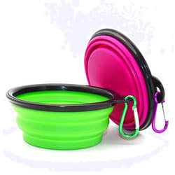 SLSON Dog Bowl Pet Collapsible Bowls, 2 Pack Collapsible Dog Water Bowls for Cats Dogs, Portable Pet Feeding Watering Dish for Walking Parking Traveling with 2 Carabiners (Small, Green+Purple)