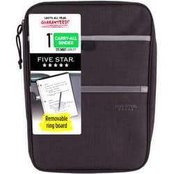 Five Star Zipper Binder, 1 Inch 3-Ring Binder with Round Rings, Carry-All with Pockets and 4-Tab Dividers, 375 Sheet Capacity, Black/Gray (29092IT8)