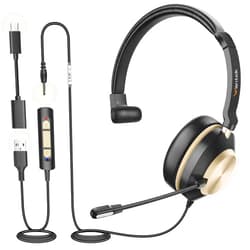 Wantek USB Headset with Microphone, Type-c/USB/3.5mm Jack 3-in-1 PC Headsets, Single Ear (Monaural) Headsets with Noise Cancelling and Volume Control for Call Centers, Skype, Zoom, Office,Business