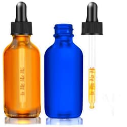 Bumobum Glass Dropper Bottles, 2 oz Amber and Blue for Essential Oils With Funnel, Labels & Pipette - 2 Pack Eye Tincture Dispensing Bottle With Measured Dropper