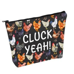 PWHAOO Funny Chicken Cosmetic Bag Cluck Yeah Cosmetic Bag Chicken Owner Makeup Bag Chicken Lover Gift (Cluck Yeah B)