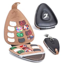 XTON Guitar Picks Holder for Acoustic Electric Guitar, Variety Pack Picks Storage Pouch Box, PU leather Plectrums Bag with Lanyard, Gift for Guitar Players ( Case Only )