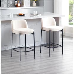 ZSARTS Modern Counter Height Bar Stools Set of 2, 26 inch Linen Upholstered Barstools with Metal Leg/Backrest, Armless Kitchen Island Chairs for Kitchen/Home Bar/Restaurant, Beige Linen
