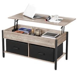 Yaheetech Lift-top Coffee Table with 2 Fabric Baskets & Hidden Storage Compartment, Raisable Top Coffee Table Industrial Center Table with Shelf for Living Room, Gray