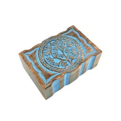 S.B.ARTS Premium Wooden Mini Jewellery Box Blue Tree Design-Trinket Box Ladies-Jewellery Storage Case-Antique Look-Traditionally Handcrafted Keepsake Box Jewellery Organiser-Home Decor Accessories