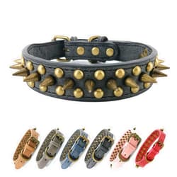 UVONOKAY Spiked Studded Dog Collar-Bronze Pointed Stud Anti-Bite Collar (Black,M)